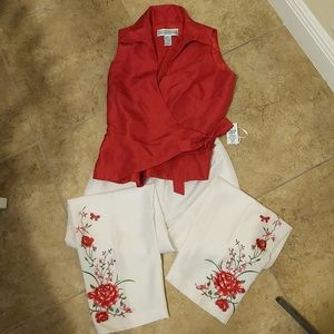 Jessica Howard 2 piece embroidered pants and top